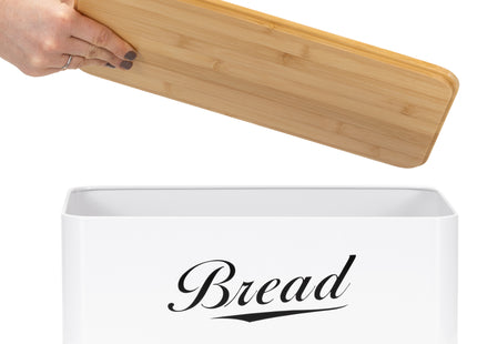 Broodtrommel Voor Op Het Aanrecht - Broodmand - Metaal - Bamboe Deksel - Wit - 30 X 23 X 13 CM