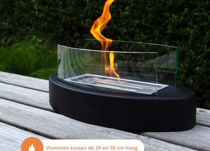 Bio Ethanol Sfeerhaard – Tafelhaard - Binnen &amp; Buiten - Ovaal - Zwart - 35 x 15 x 22 cm