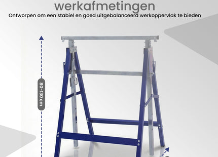 Muntel Opklapbare Schragen - Heavy-Duty - Tot 200 kg Draagvermogen - Verstelbaar - Opvouwbaar - Zwart/Blauw - Set Van 2 - 68 x 58 x 80–130 cm