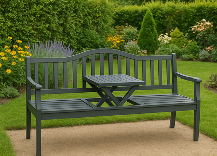 Tuinbank | Tuinbankje | Zitbank Buiten | Met Tafel |  150 x 80 cm | Metaal | Staal | Zwart