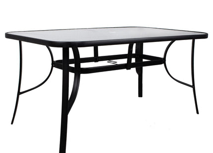 Tuintafel | 150 x 90 x 71 cm | Buitentafel | Eettafel Buiten | Metaal | Gehard Glas | Zwart