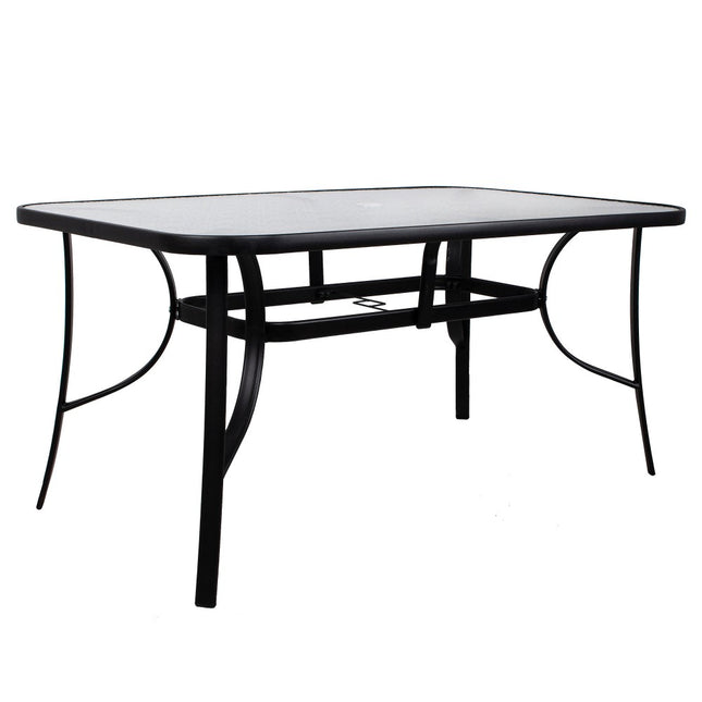 Tuintafel | 150 x 90 x 71 cm | Buitentafel | Eettafel Buiten | Metaal | Gehard Glas | Zwart