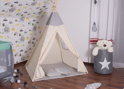 Tipi Tent | Wigwam Speeltent | 120x100x180 cm | Met Mat en Kussens | Naturel Grijs