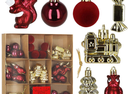 Kerstballen | 40 Stuks | 4/5/6/7 cm | Goud/Rood