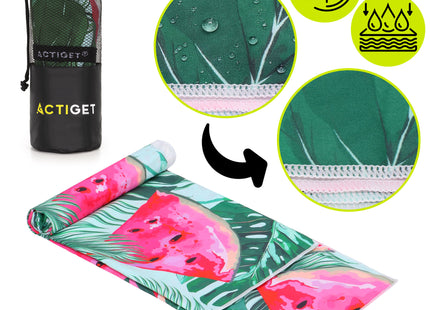 Strandlaken | Badlaken | Strandhanddoek | Microvezel | 180 x 100 cm | Roze/Groen