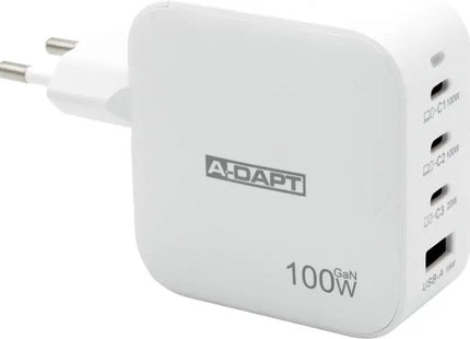Thuislader 4 POORT - geschikt voor Apple iPhone - Samsung - Xiaomi - Oppo - 100 W 3x USB-C PD + USB QC 3.0 - 3x USB-C | 1x USB-A