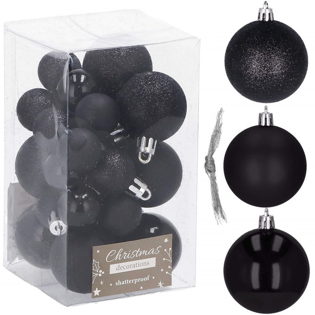 Kerstballen | 25 Stuks | 2,5 cm/4 cm | Zwart Tinten
