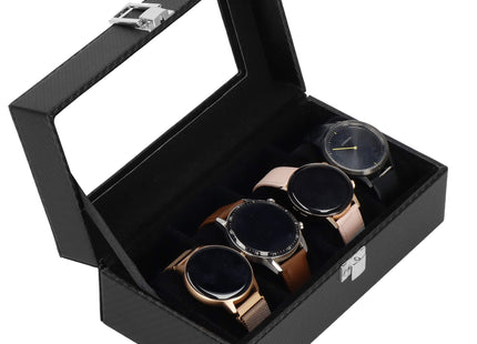 Horlogedoos - Horlogebox - Horlogeopberger - Suède - Zwart - Grijs - 4 Horloges -  20,5x11x8 cm