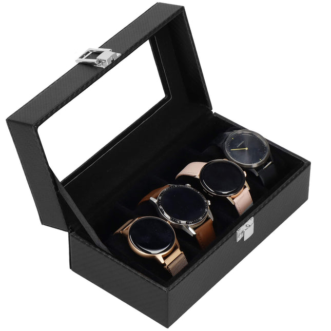 Horlogedoos - Horlogebox - Horlogeopberger - Suède - Zwart - Grijs - 4 Horloges -  20,5x11x8 cm