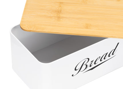 Broodtrommel Voor Op Het Aanrecht - Broodmand - Metaal - Bamboe Deksel - Wit - 30 X 23 X 13 CM