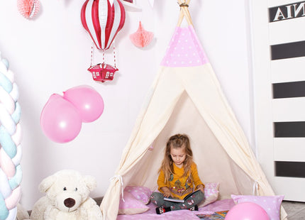 Tipi Tent | Wigwam Speeltent | 120x100x180 cm | Met Mat en Kussens | Naturel Roze | Sterren