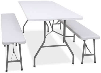 Picknick Tafel Met Bankjes - Campingtafel - Campingset - Biertafel - Horeca - Tafel - Bankjes - Opvouwbaar - Wit - 180 x 74 x74 cm