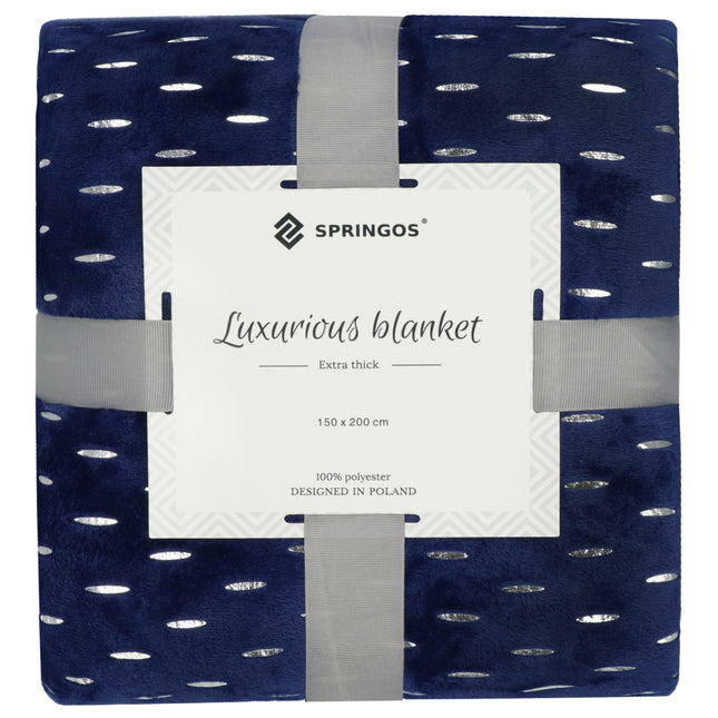 Plaid | Sprei | Deken | 200 x 150 cm | Pluche | Blauw/ Goud