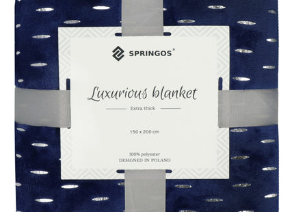Plaid | Sprei | Deken | 200 x 150 cm | Pluche | Blauw/ Goud