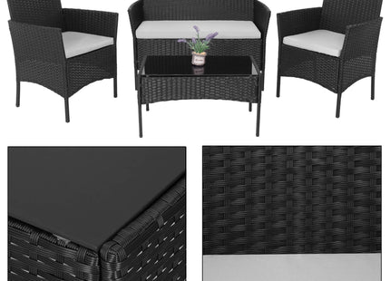 Tuinset - 4 Delig - Stoelen - Bank - Tafel - Rotan - Zwart