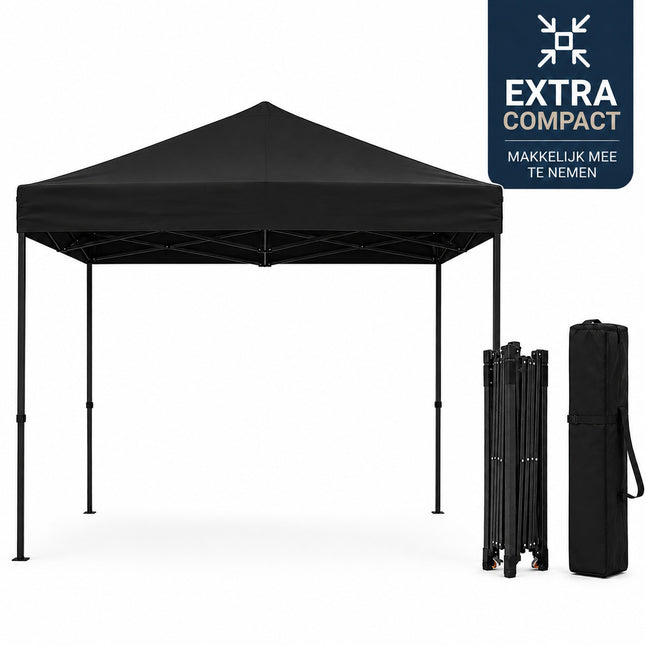 Muntel® Partytent - 300x300x285cm - Hoogte Verstelbaar - PVC - Polyester - Harmonica- Frame - Antraciet- Draagtas