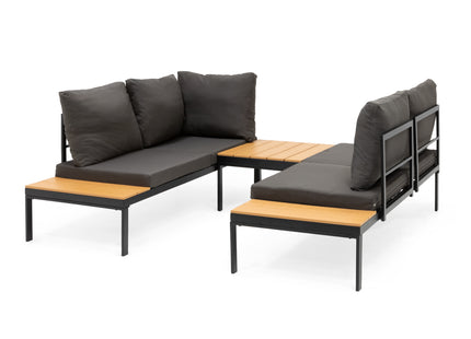 Tuinmeubelset - Loungeset - Tuinmeubilair - Bank - Stoelen - Tafel - Kussens - Zwart - Bruin - Staal - Hout - 150 Kg