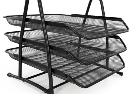 Springos® Bureau Organizer met 3 Uitschuifbare Laden – Metalen Documentenhouder A4 – Zwarte Brievenbak met 3 Niveaus – Bureau Opberger voor Kantoor en Thuis