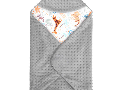 Deken Voor Autostoel - Draagzak - Dubbelzijdig - Capuchon - 77 x 77 Cm - Grijs - Dieren