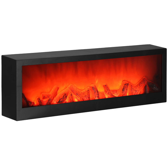 Open Haard - Kachel - Verwarming - Decoratieve Verlichting - Baterijen - USB LED - 60x10x19,5 cm - Zwart
