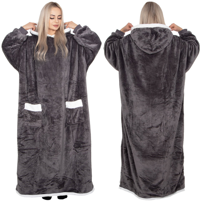 Oversized Fleece Deken/Trui - Oversized Deken - Oversized Trui - Hoodie - Capuchon - Donkergrijs
