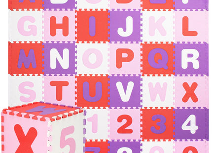 Speelmat | Speelmat Foam | Puzzelmat | 36 Stukken | Letters & Cijfers | 175 x 175 cm | Roze/Rood/Paars/Wit