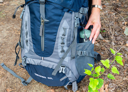 Backpack - Rugzak - Multifunctioneel - Kamperen - Reizen - Regenhoes - Fluitje - 60 Liter - Grijs/Blauw