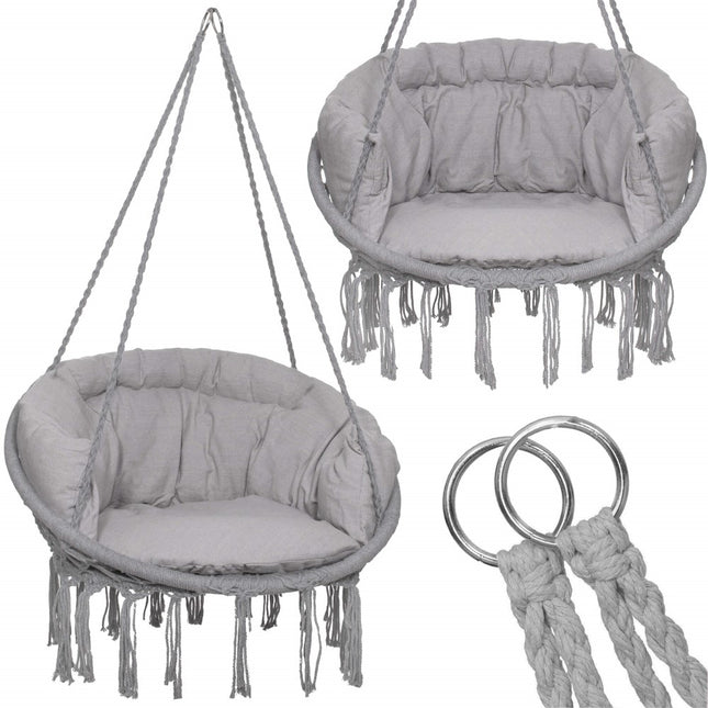 Hangstoel | Binnen & Buiten | Belastbaar tot 150 kg | 120 x 79 cm | Inclusief Kussen | Grijs