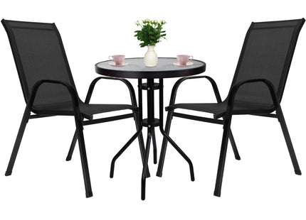 Tuinset - 3 Delig - 2 Stoelen - 1 Tafel - Metaal - Gehard Glas - Zwart