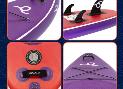 SUP Board - Opblaasbaar Paddle Board - Met Tas - Met Zitje -Inclusief Accessoires - Complete Set - Max. 220KG - 350x83,5cm - Paars/Rood