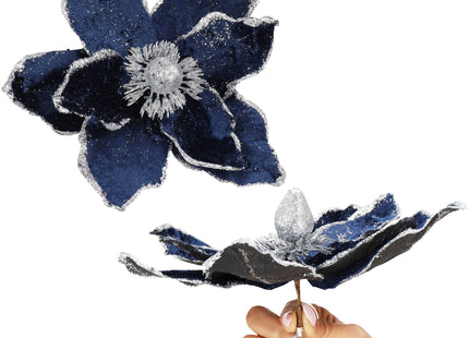 Kunstbloem | Kerst |Ster van Bethlehem | Clip | Marineblauw | Glitters