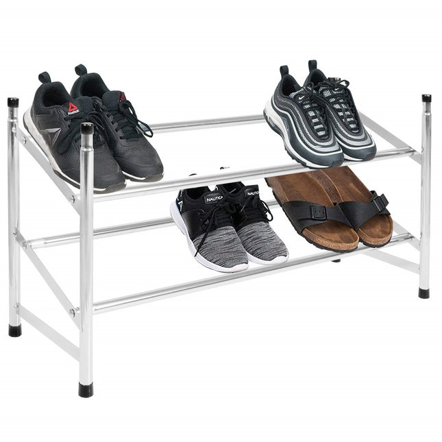 Springos Schoenenrek | 8 - 16 Paar Schoenen | 2 Laags | Kunststof/Metaal | Uitschuifbaar | Grijs