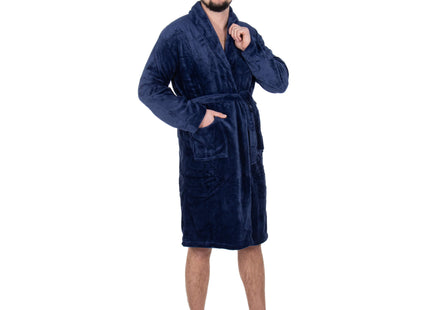 Badjas - Fleece - Marineblauw - Capuchon - Riem - Maat M/L