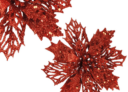 Kunstbloem - Ster van Bethlehem - Rood - Glitters