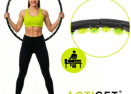 Hoelahoep - Hoepel - Fitness - Opvouwbaar - Cardiotraining - Massagenoppen - Zwart/Groen - 88 Cm