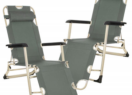 Tuinstoelen | Ligstoel | Ligbed | Verstelbaar | Hoofdsteun | 2 Stuks | Grijs/Crème