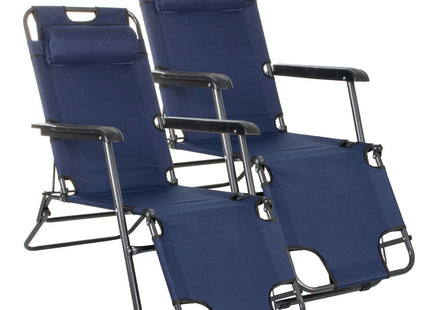 Tuinstoelen | Ligstoel | Ligbed | Verstelbaar | Inclusief Hoofdsteun | 2 Stuks | Marineblauw
