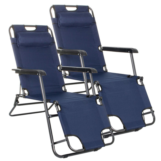 Tuinstoelen | Ligstoel | Ligbed | Verstelbaar | Inclusief Hoofdsteun | 2 Stuks | Marineblauw