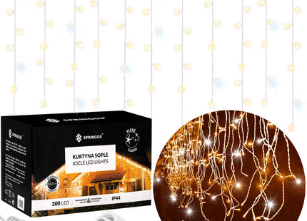 IJspegel Verlichting | 12 m + 2.5 m Snoer | 300 LED | Warm Wit+ koel wit flits | Koppelbaar | Flits