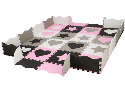 Speelmat | Speelmat Foam | Puzzelmat | Figuren | 16 Puzzelstukken | 150 x 150 cm | Roze/Grijs/Zwart/Wit