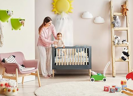 Baby Bed - Massief Eiken -  Verstelbaar - Inclusief Matras - Grijs / Naturel - 120 x 60 CM