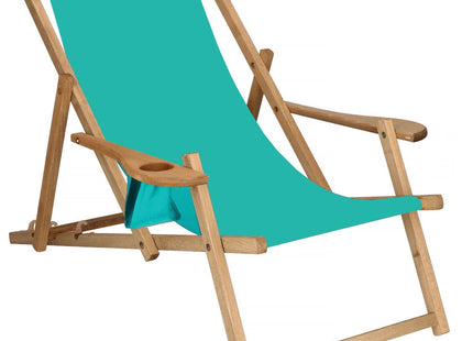 Ligbed | Strandstoel | Ligstoel | Verstelbaar | Armleuningen | Beukenhout | Geïmpregneerd | Handgemaakt | Turquoise