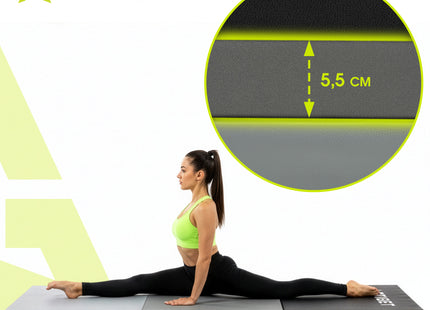 Fitnessmat | 3 Delig | 180 x 60 x 5.5 cm | Zwart/Grijs
