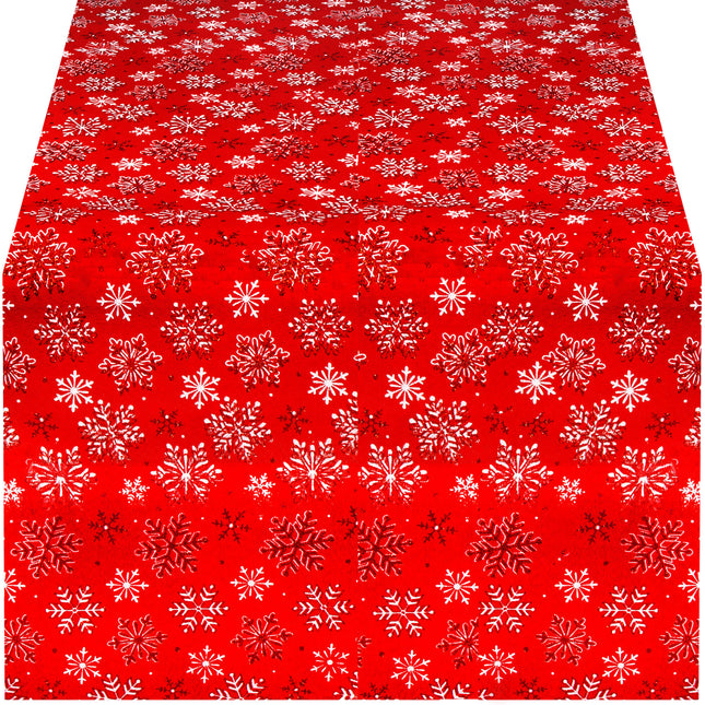 Tafelkleed -Kerst - Sneeuwvlokken- Rood - Polyester - 140 x 220 CM