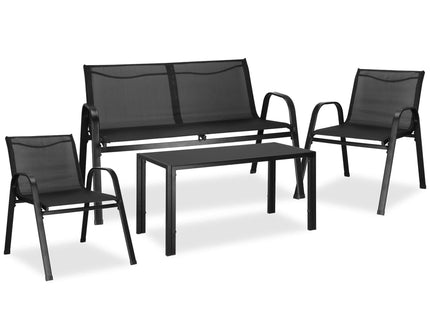 Tuinmeubelset - Bank - Stoelen - Glas - Zwart - Staal - Textileen - 120 Kg