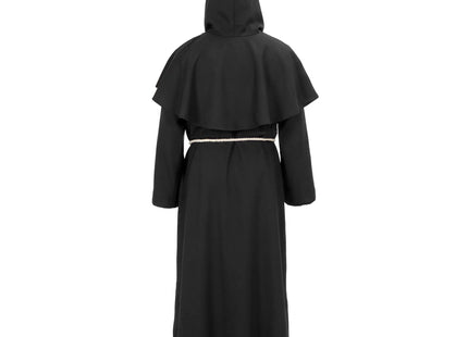 Monnikenkostuum - Volwassenen XL – Zwarte Monnikspij met Capuchon – 4-Delig Verkleedpak met Kruis en Koord – Halloween en Carnaval – 182-188 cm
