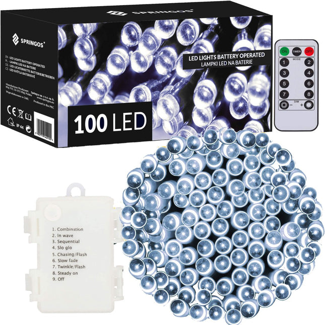 Kerstverlichting | 10,5 m | Batterij | Afstandsbediening | 100 LED | Koel Wit