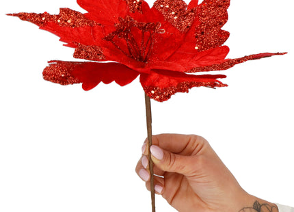 Kunstbloem | Kerst | Ster van Bethlehem |  Rood | Glitters