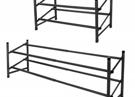 Springos Schoenenrek | 8 - 16 Paar Schoenen | 2 Laags | Kunststof/Metaal | Uitschuifbaar | Zwart