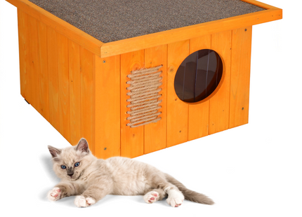 Kattenhuis - Geïsoleerd - Voor Buiten - Weersbestendig - 58 X 49,5 X 36 CM - Naturel